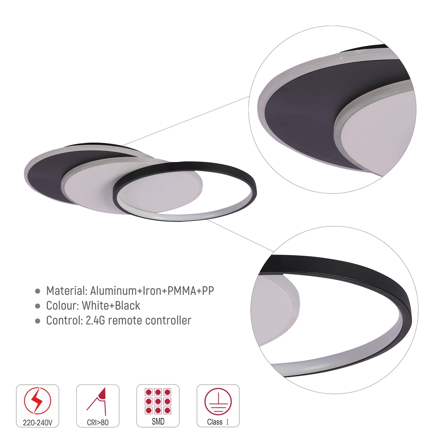 Dimmable CCT Tunable Overlapping Tray LED Ceiling Light with Remote for Bedrooms & Living Rooms, LED Flush Ceiling Light, TEKLED