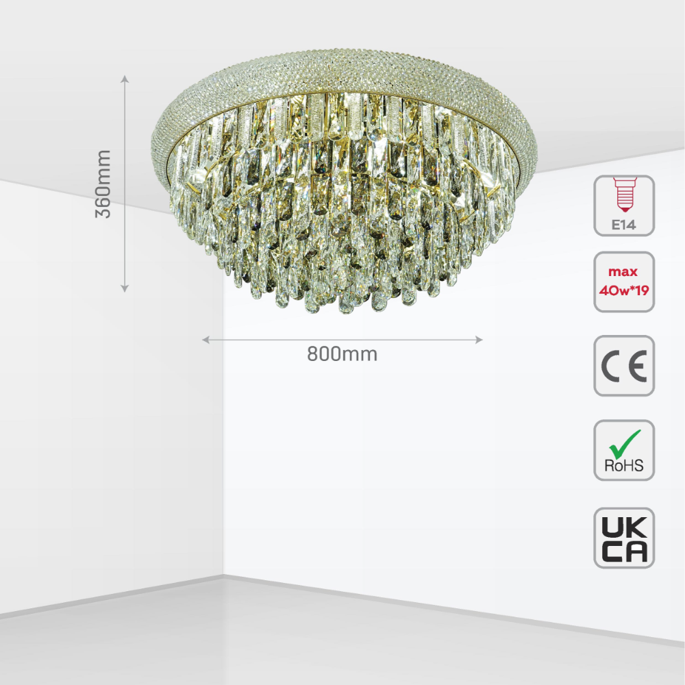 Size and tech specs of Diyas Alexandra Flush Crystal Chandelier Ceiling Light | TEKLED 159-18025