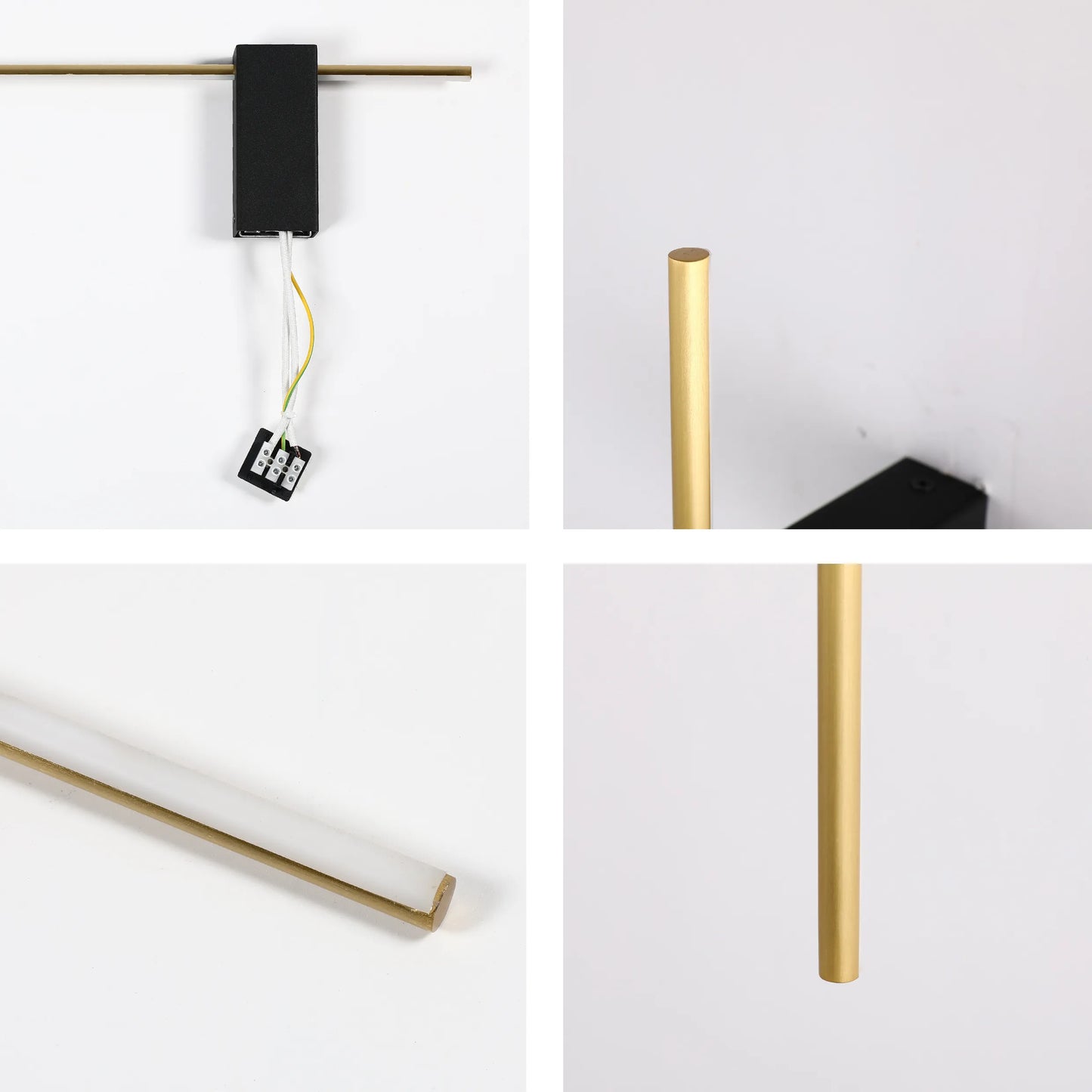 Modern gold and black wall light fixture with a slim, minimalist design and LED lighting.