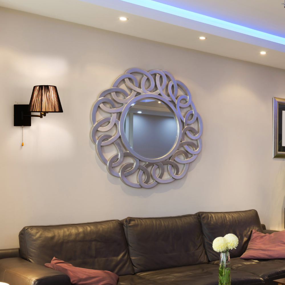 Black shade swing arm wall light in living room