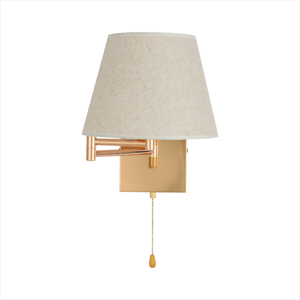 Main image of Golden Metal Swing Arm Flaxen Frustum Wall Light with E27 Fitting turn off