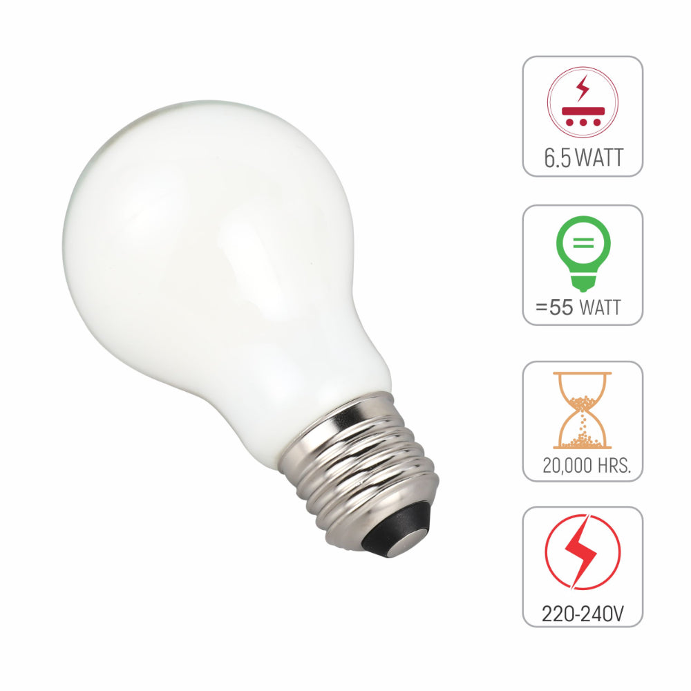 LED Bulb A60 GLS E27 6.5W Milky Glass Pack of 4