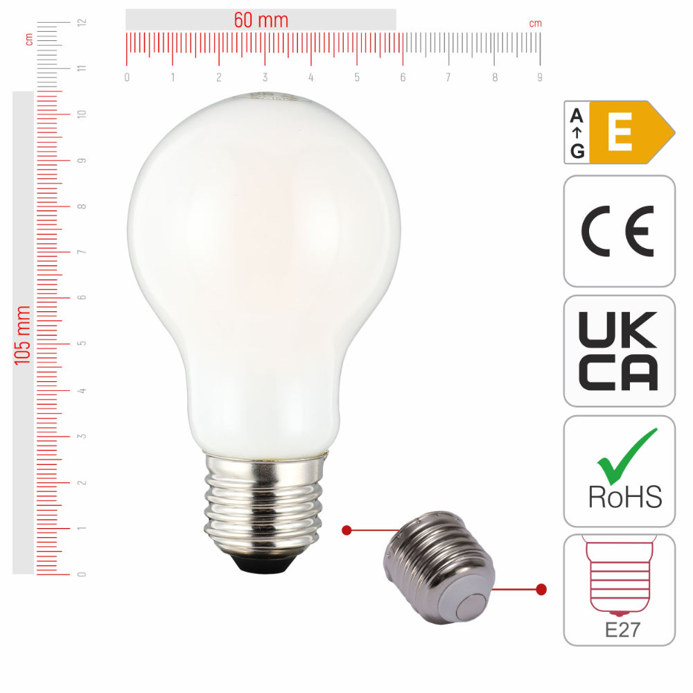 LED Bulb Dimmable A60 GLS E27 6.5W 2700K Milky Glass Pack of 2