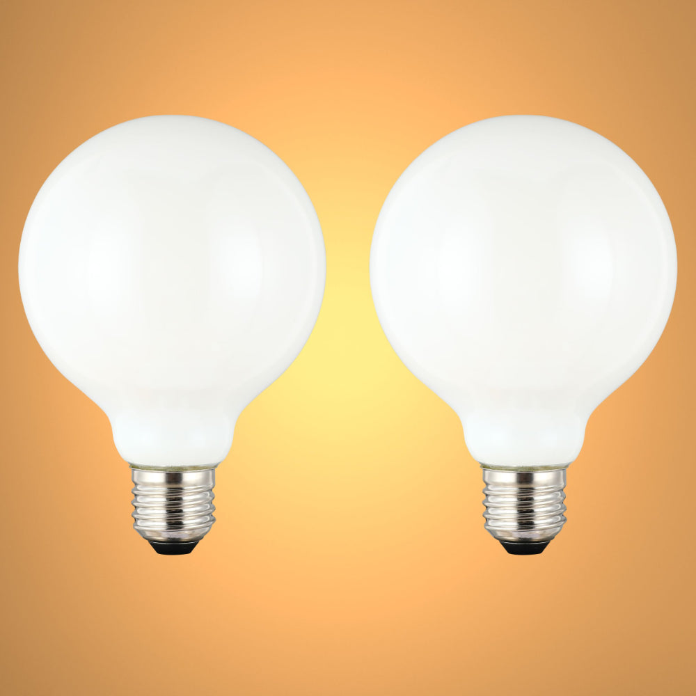 LED Bulb Dimmable Globe E27 6.5W 2700K Milky Glass Pack of 2