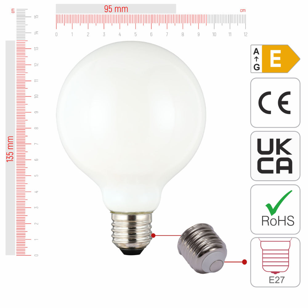 LED Bulb Dimmable Globe E27 6.5W 2700K Milky Glass Pack of 2
