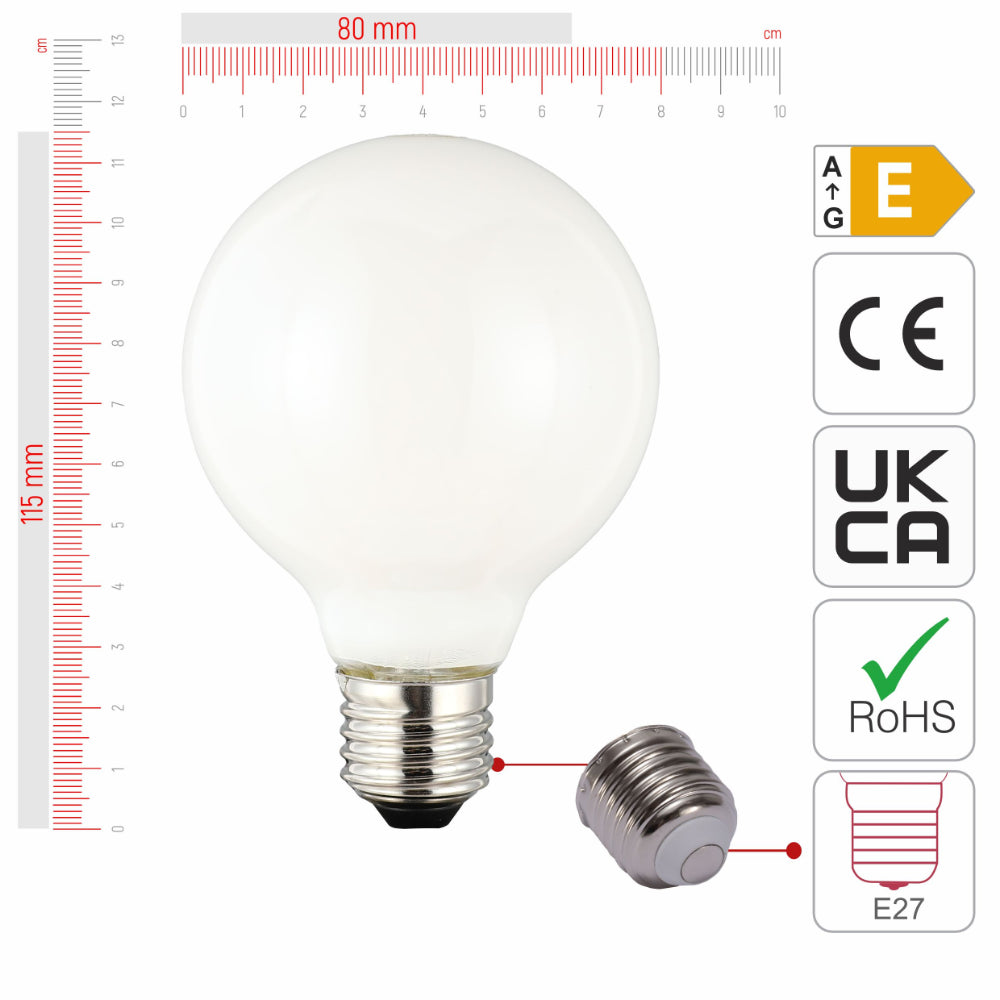 LED Bulb Globe G80 E27 6.5W 2700K Milky Glass Pack of 2