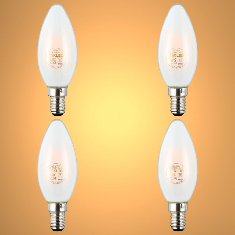 LED Candle Bulb Dimmable E14 4W Frosted Glass Pack of 4