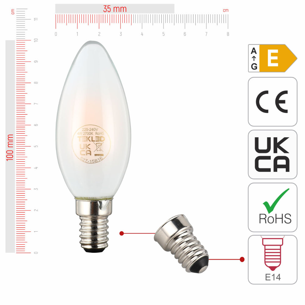 LED Candle Bulb Dimmable E14 4W Frosted Glass Pack of 4