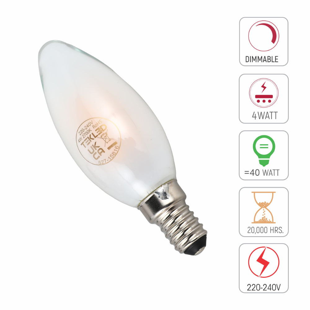 LED Candle Bulb Dimmable E14 4W Frosted Glass Pack of 4
