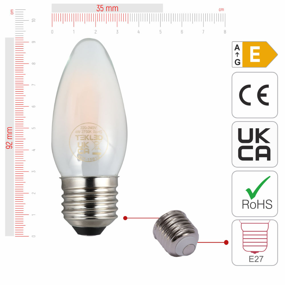 LED Candle Bulb Dimmable E27 4W 2700K Frosted Glass Pack of 4