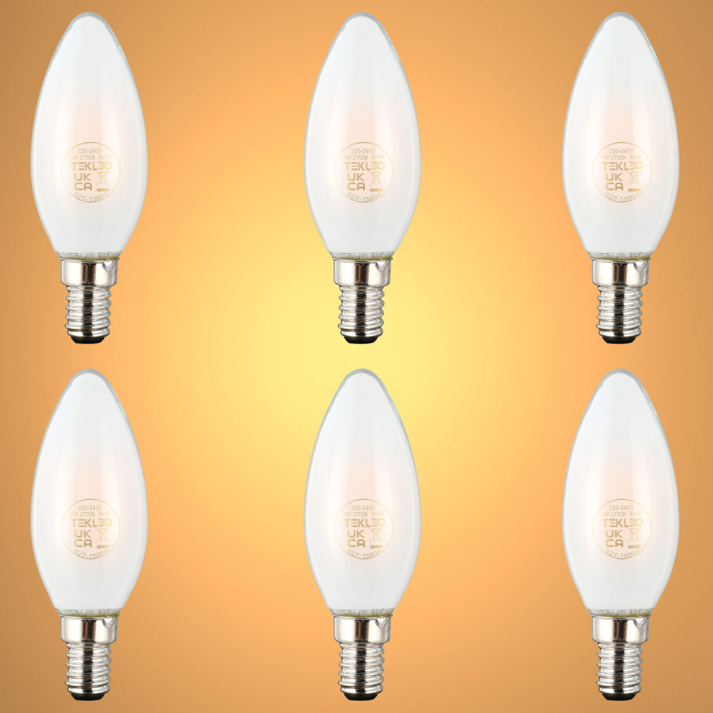 LED Candle Bulb E14 4W Frosted Glass Pack of 6