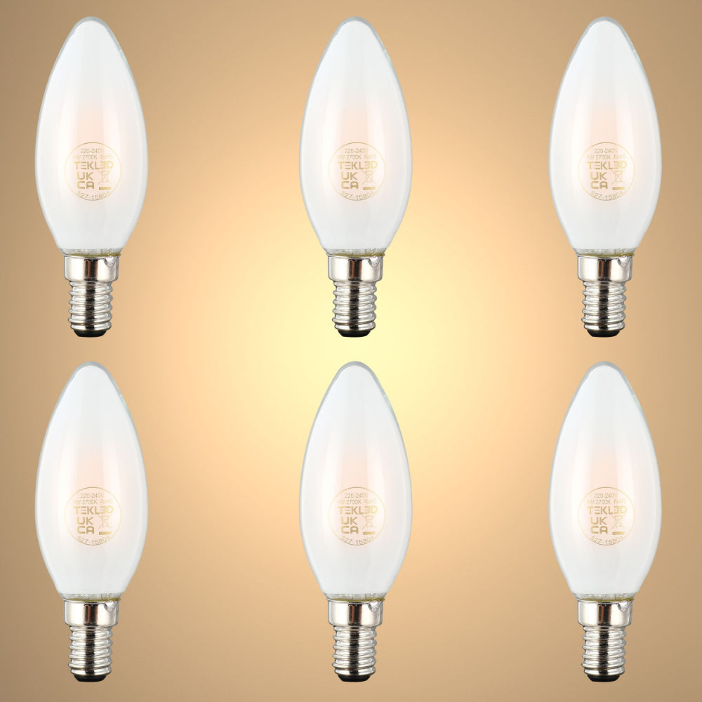 LED Candle Bulb E14 4W Frosted Glass Pack of 6