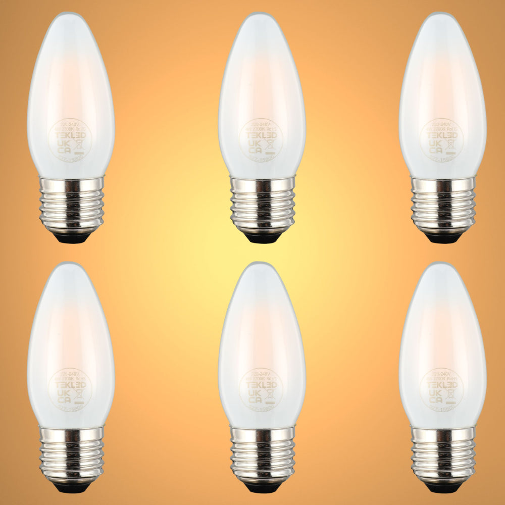 LED Candle Bulb E27 4W 2700K Frosted Glass Pack of 6 1