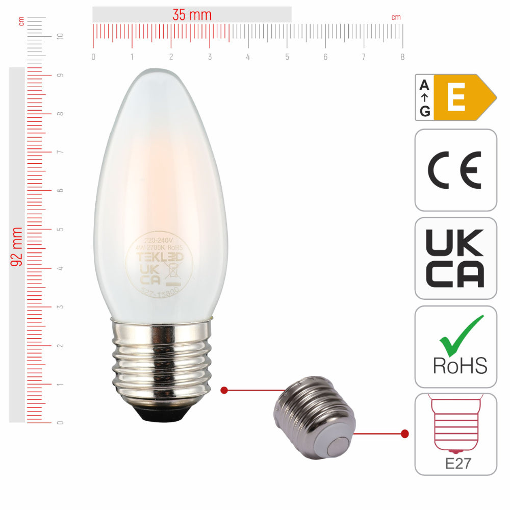 LED Candle Bulb E27 4W 2700K Frosted Glass Pack of 6