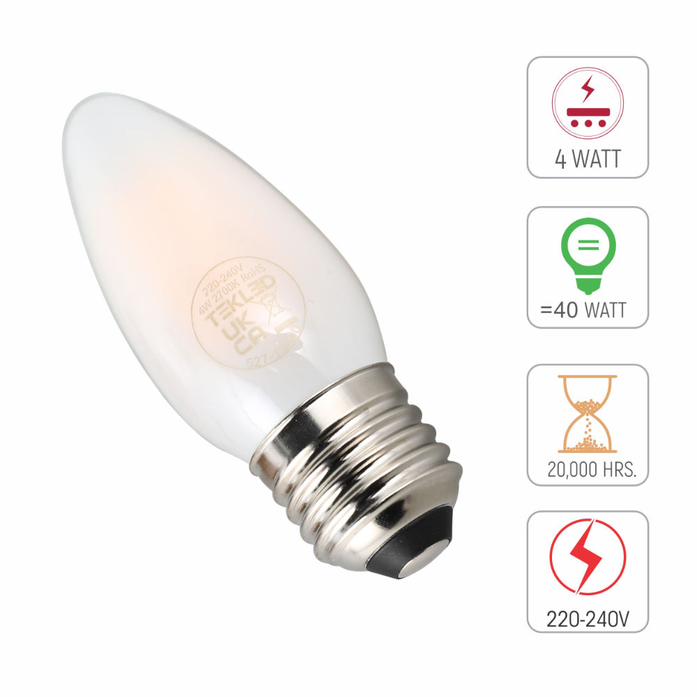 LED Candle Bulb E27 4W 2700K Frosted Glass Pack of 6 3