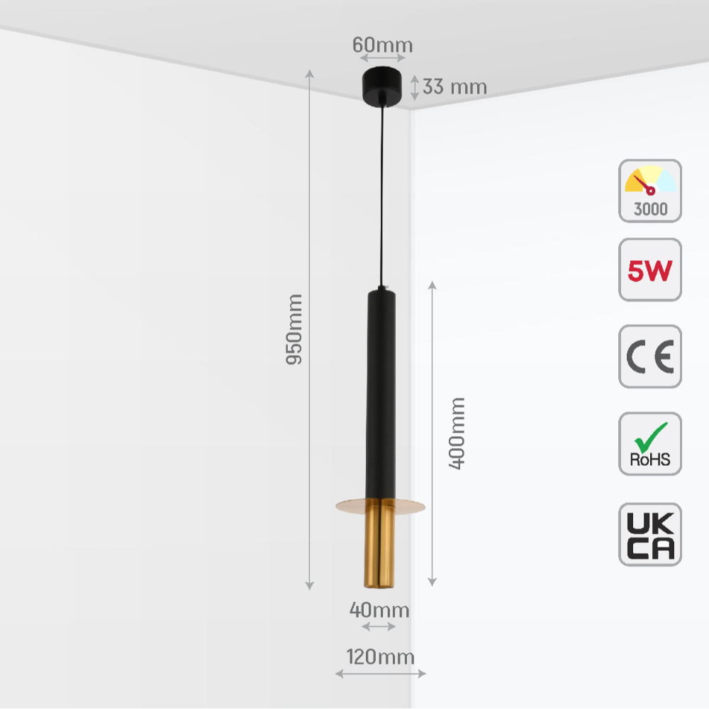 LED Pendant Downlight 5W 3000K Black and Bronze 17
