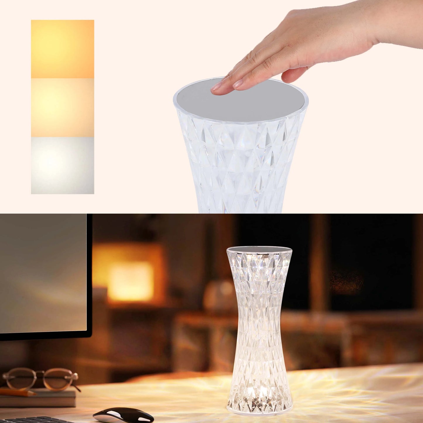 Lumi Crystal Touch: Rechargeable Mushroom-Shaped LED Table Lamp | Bedside Lamp