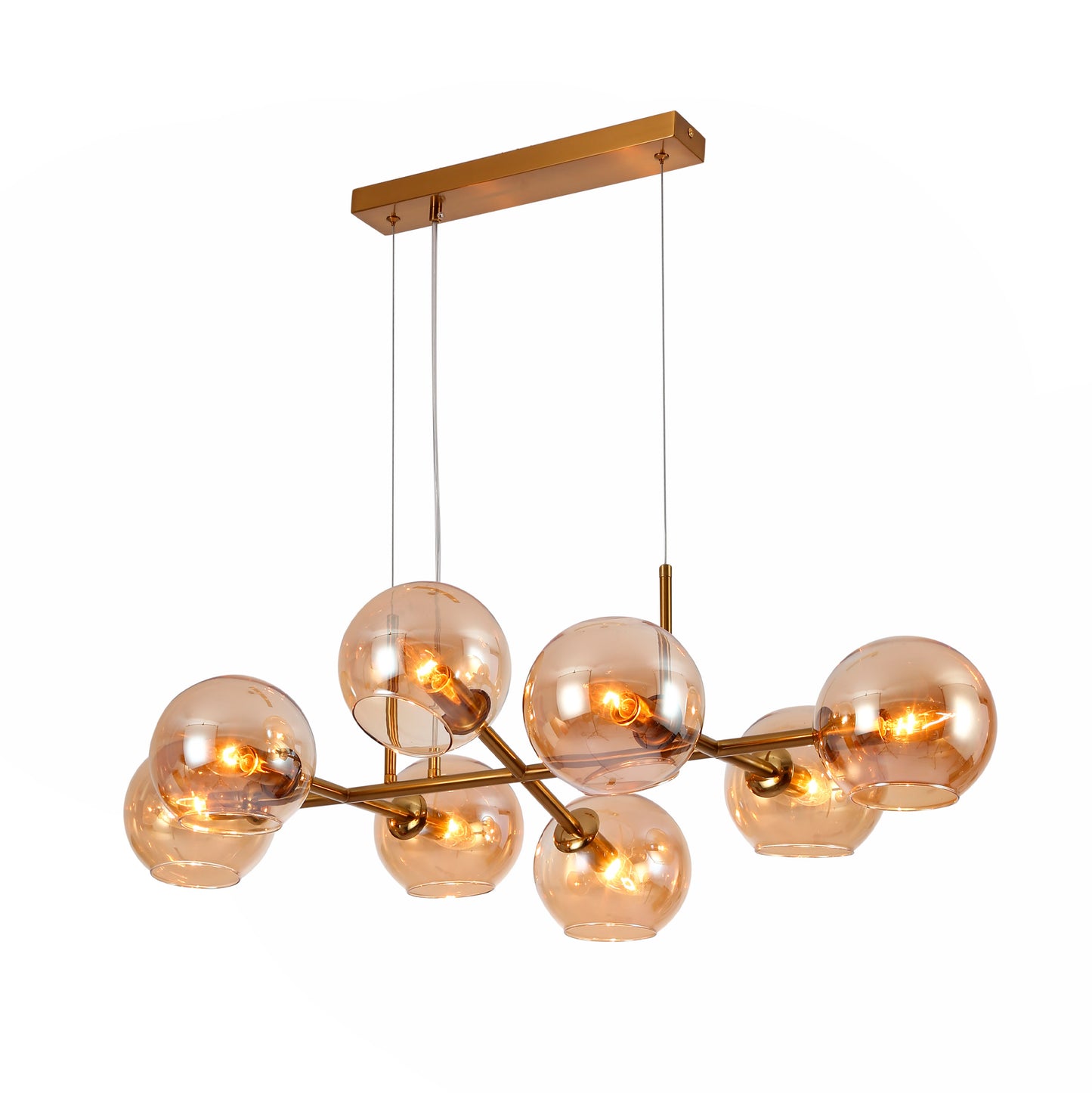 Main image of Amber Globe Glasses Gold Metal Body Kitchen Island Chandelier Ceiling Light with 8xE14 Fittings | TEKLED 158-19806