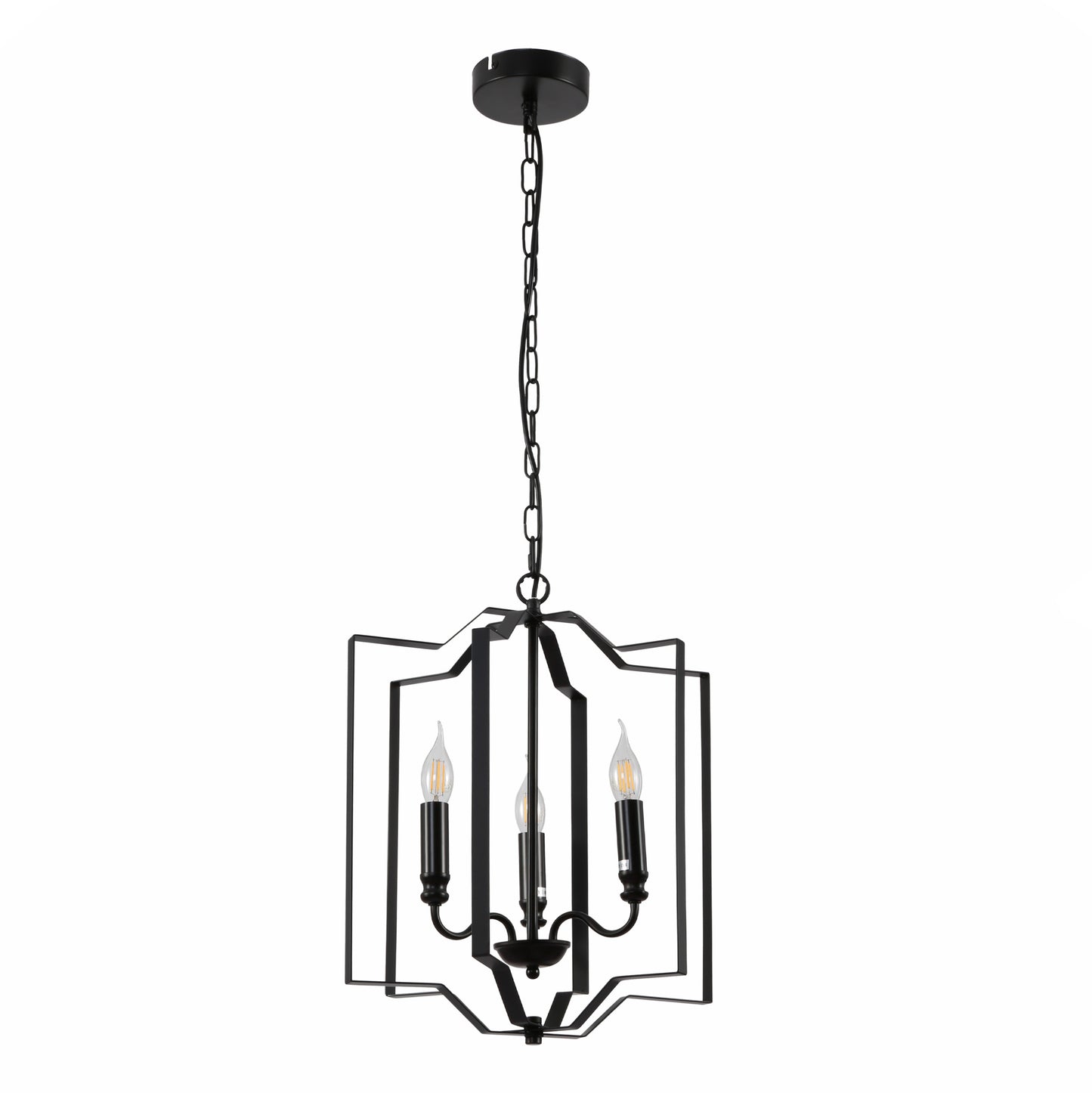 Main image of Black Cage Candle Lantern Rustic Nautical Nordic Chandelier Ceiling Light with 3xE14 Fittings | TEKLED 159-17864