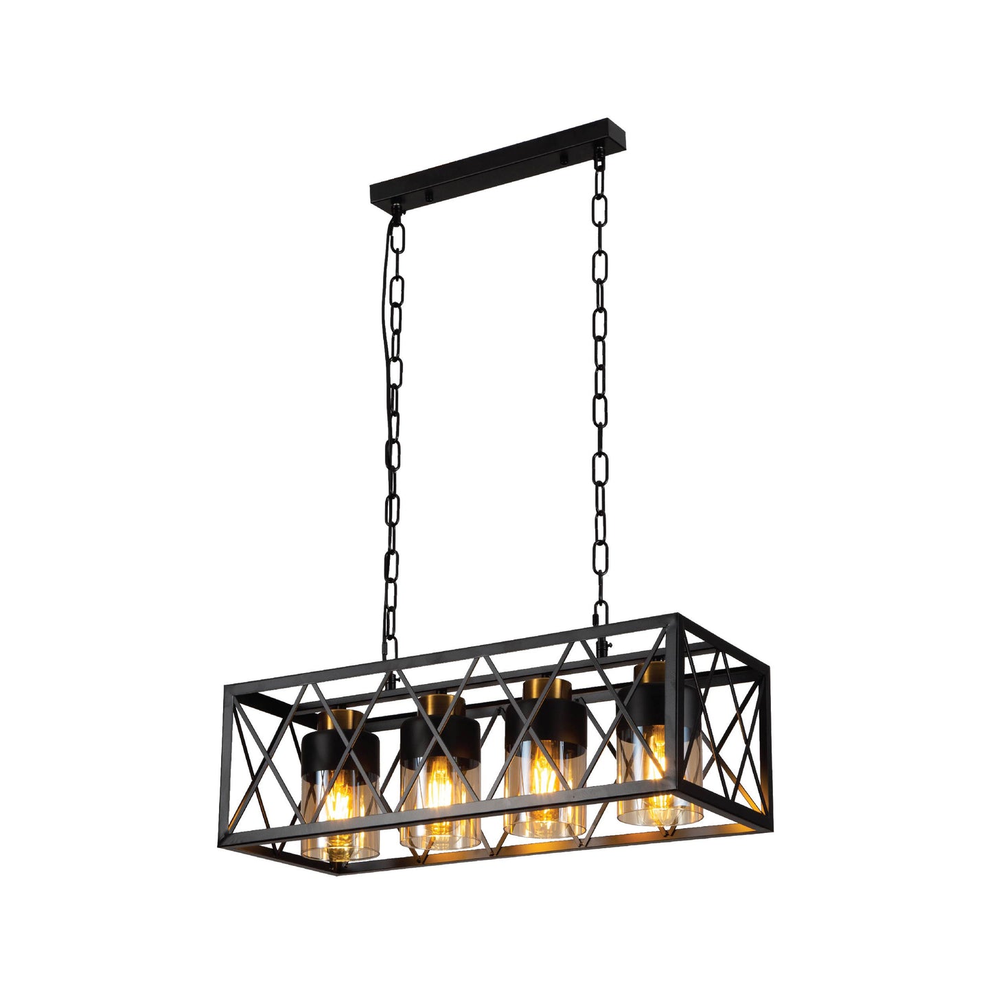 Black cuboid metal amber cylinder glass island chandelier with 4xe27 main image