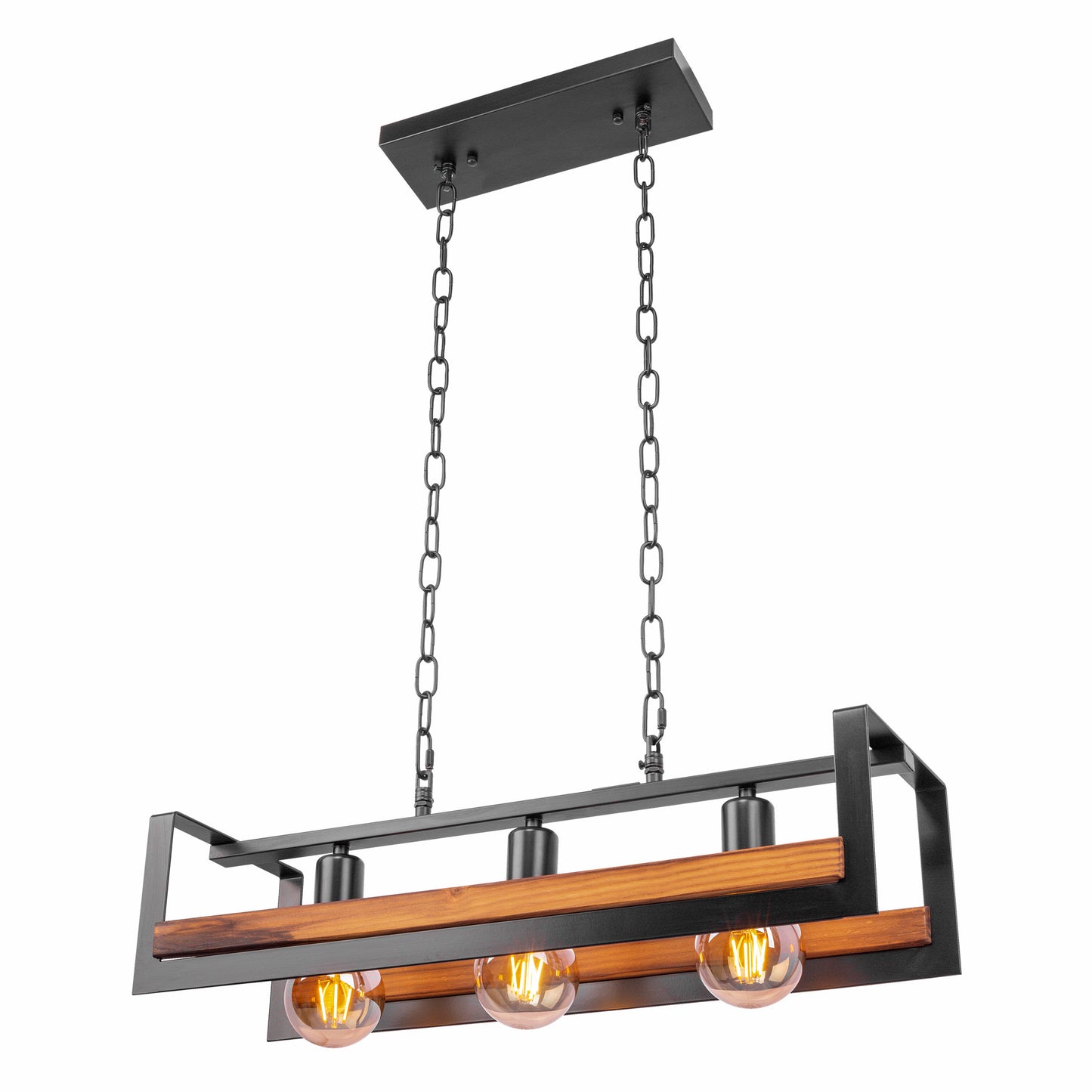 Black metal wood cuboid island chandelier with 3xe27 main image