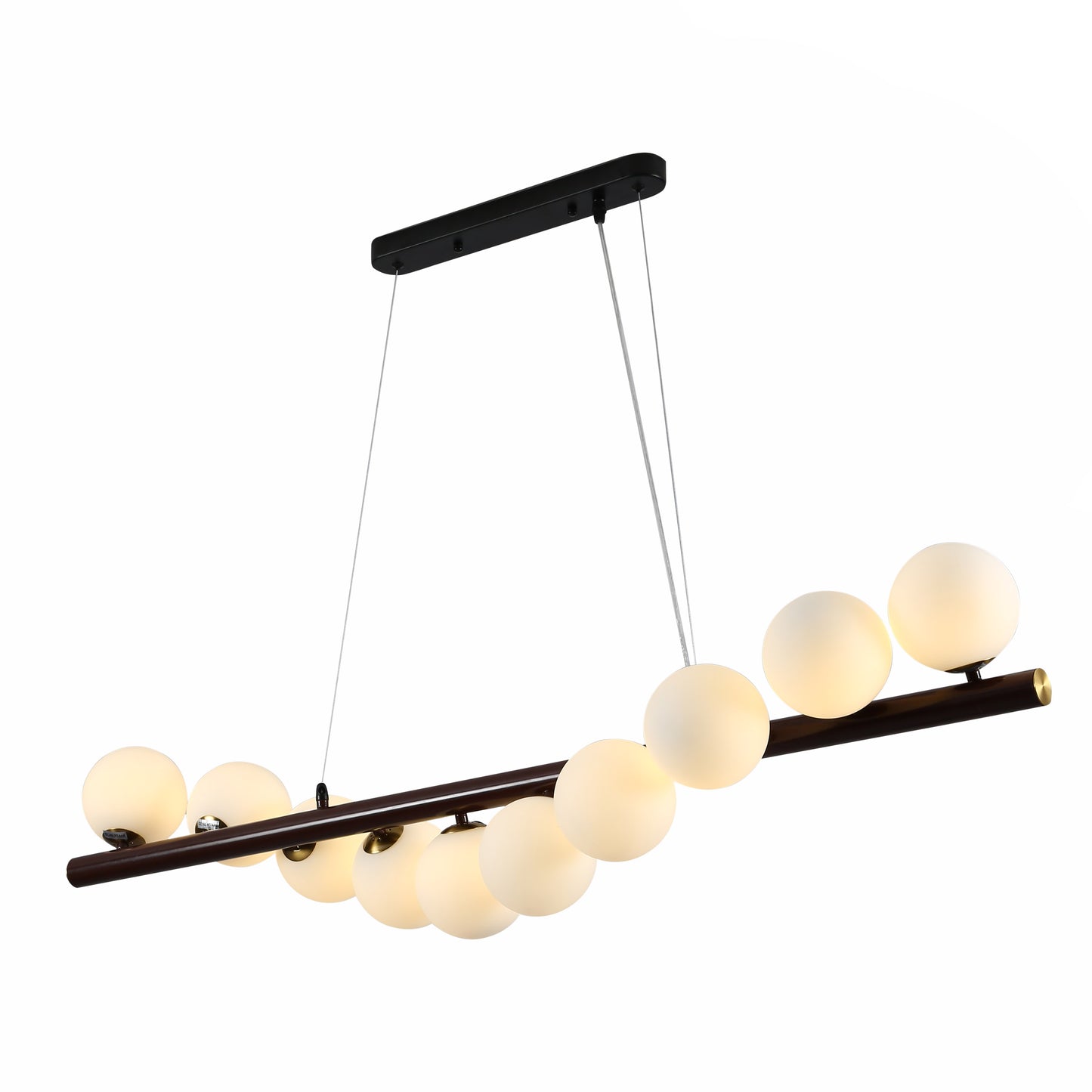 Main image of Walnut Wood Finish Metal Body Opal Glass Globes Kitchen Island Chandelier Ceiling Light with 10xG9 Fitting | TEKLED 158-19696