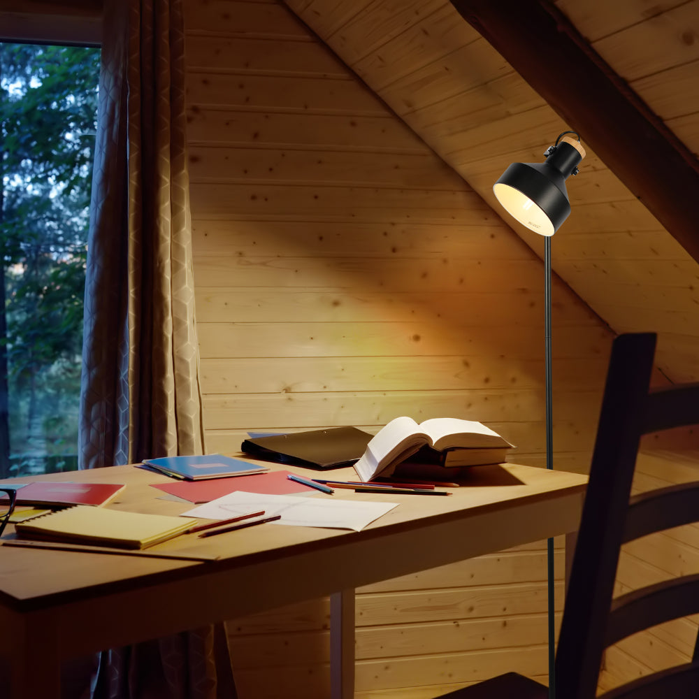 Minimalist Adjustable Floor Lamp with Wooden Accent