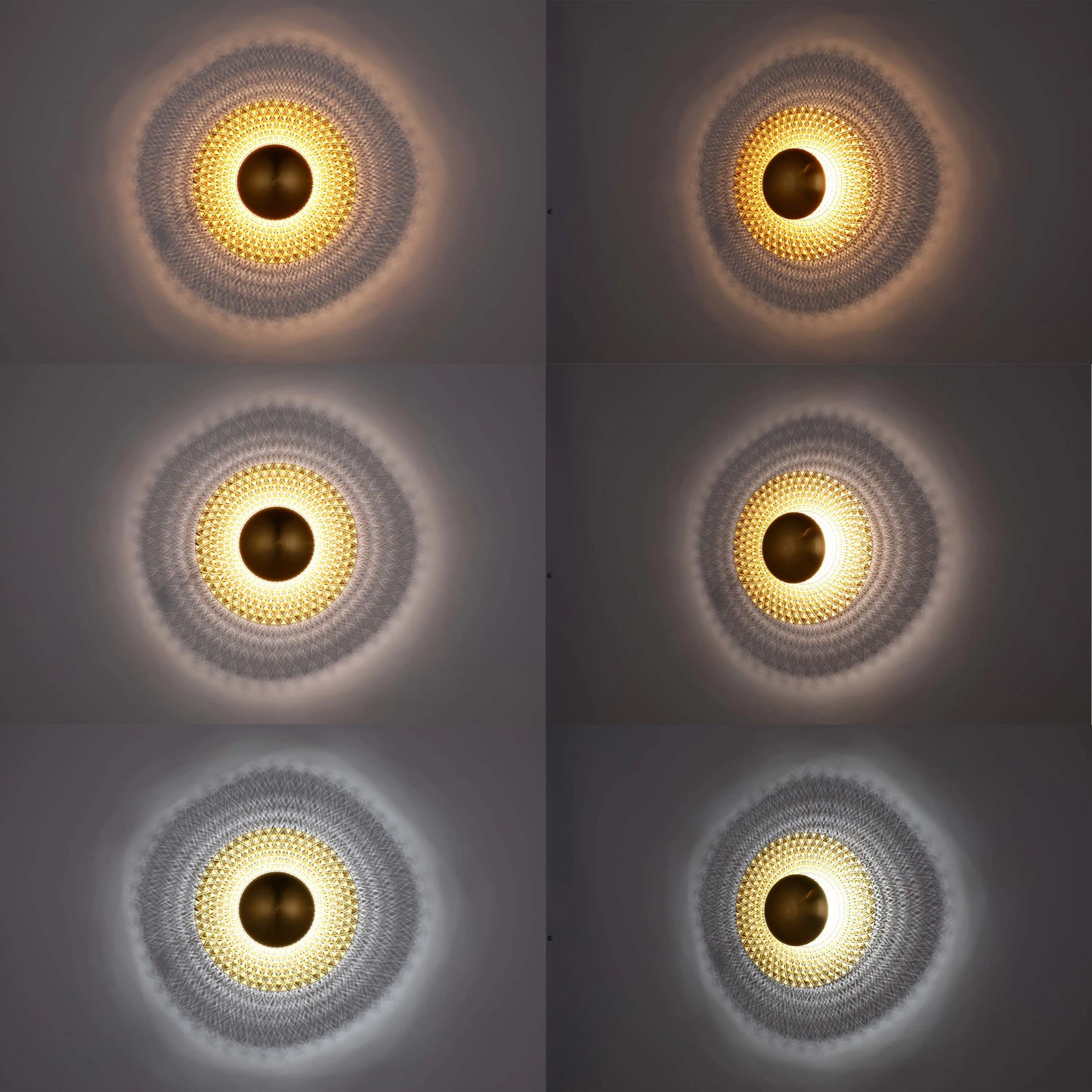 A collection of wall lights, featuring warm to cool tones and decorative diamond patterns, creating a distinct ambience.