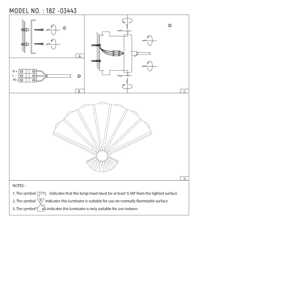 Modern Folding Fan 8 way LED Wall Light Black 3000K 8W 8