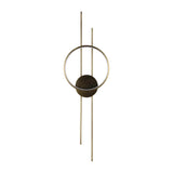 A modern LED wall light featuring a bronze circular frame with linear accents, offering a warm and stylish glow.
