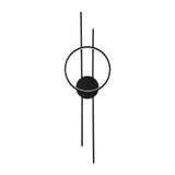 Modern wall light with a black stem, circle, and disc design. The circle is illuminated with a white light for a stylish finish.