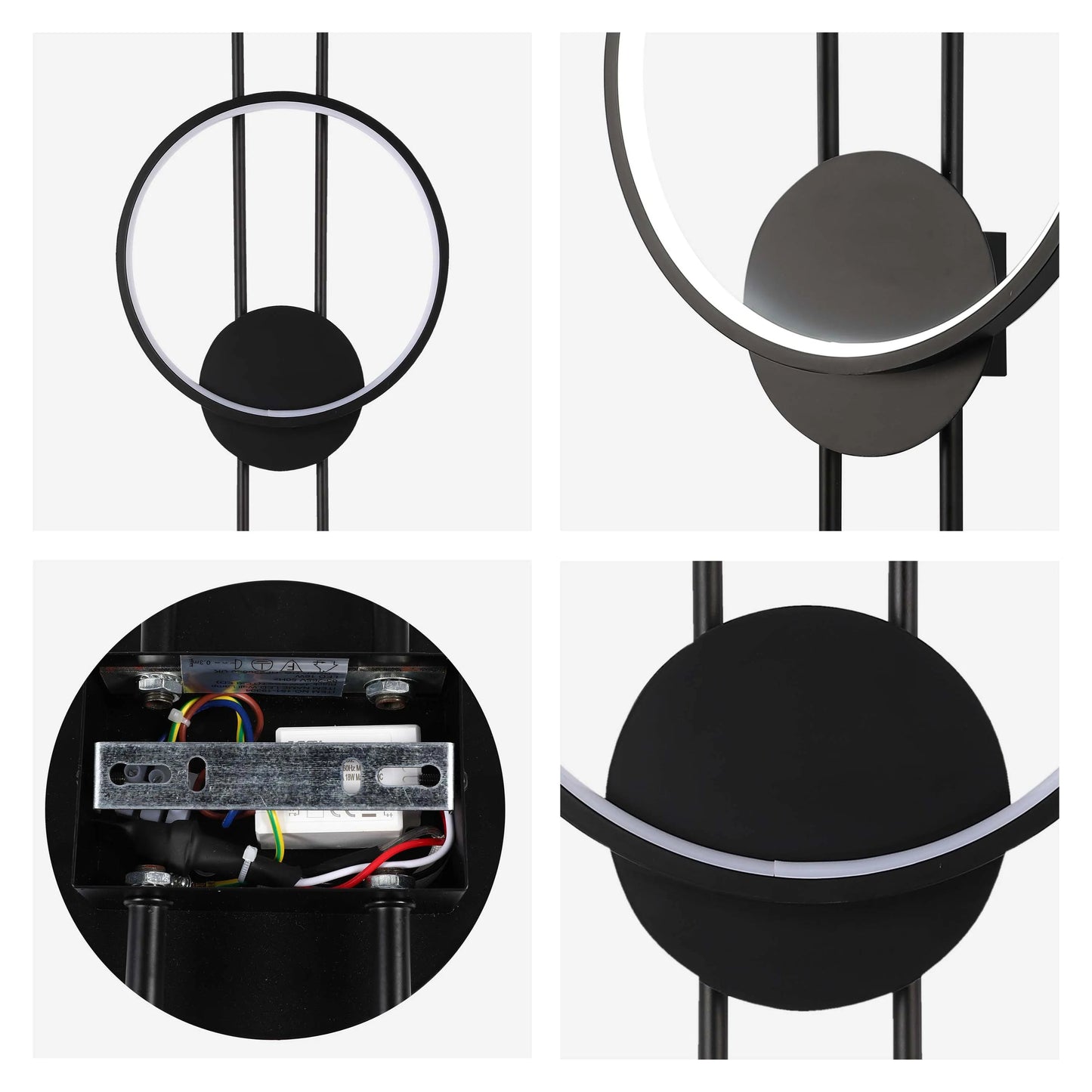 A modern, round wall light with a sleek black finish and integrated LED illumination. It's a stylish and energy-efficient lighting solution.