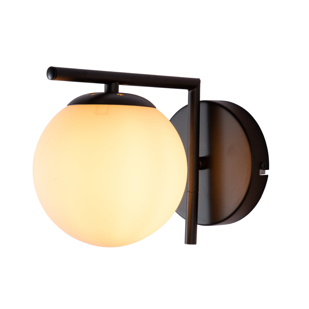 Main image of Opal Globe Glass Black L Shape Metal Wall Light with E27 Fitting | TEKLED 151-19942