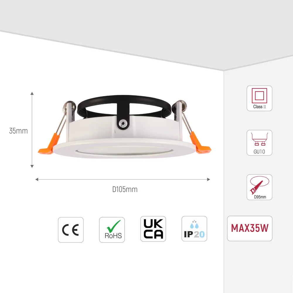 Size and technical specs of the Orbit Tilt GU10 Recessed Downlight-143-03999