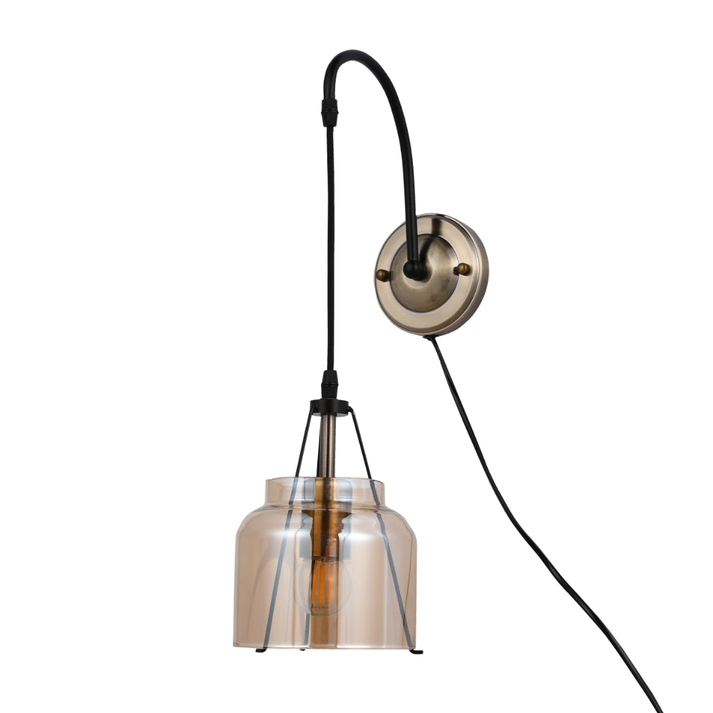 Industrial Amber Glass Pendant Wall Light Plug In Dome Design Tekled