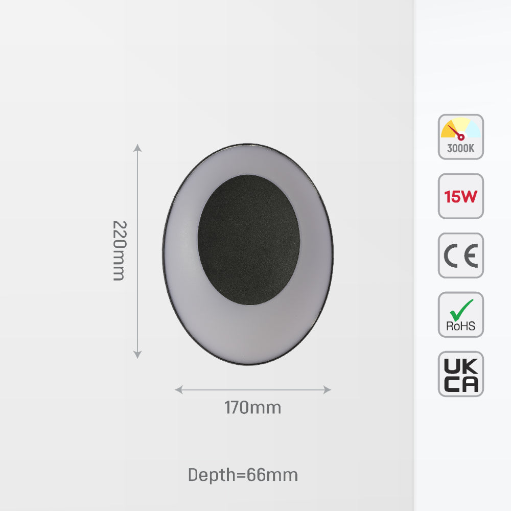 Solar Eclipse Black Plastic Modern LED Outdoor Wall Light 15W Warm White 5