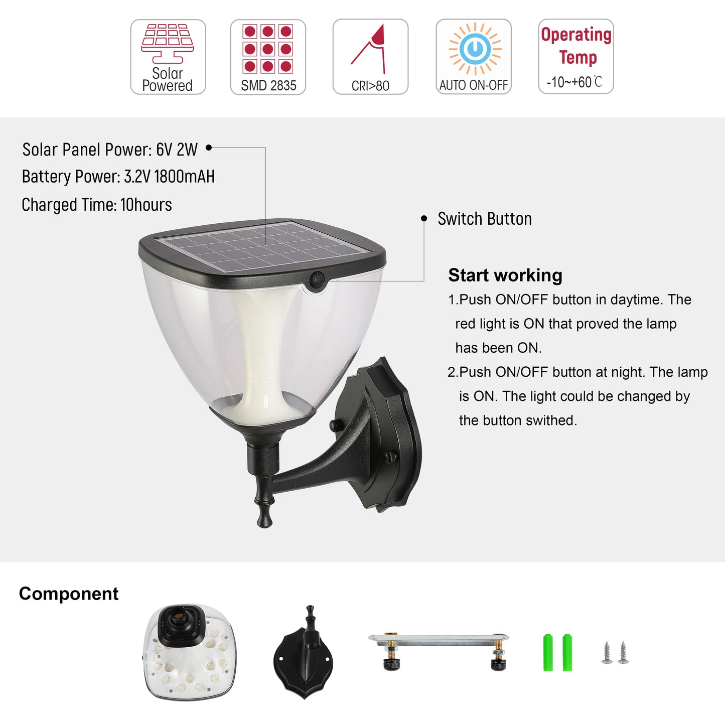 Solar Wall Lantern, Vintage-Inspired, 3CCT Color, Motion Sensor, Rechargeable Outdoor Lighting, Outdoor Wall Light, TEKLED