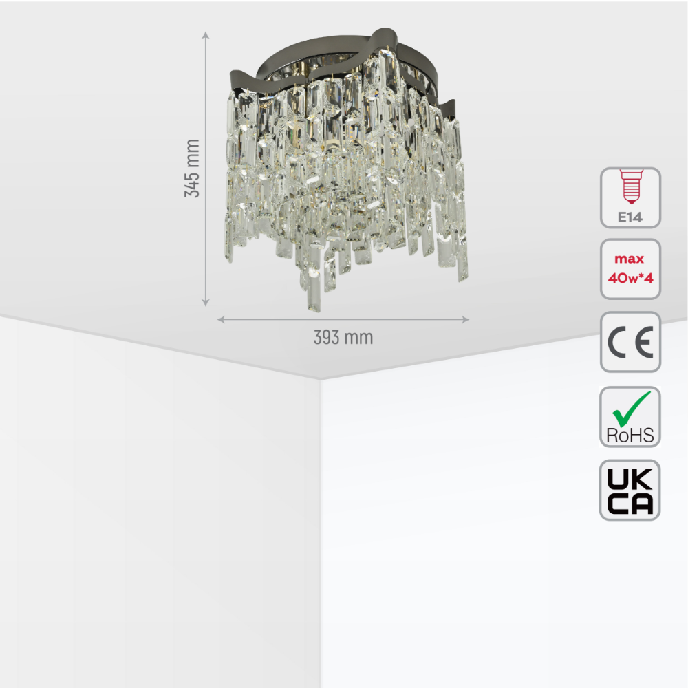 Size and tech specs of Star Crystal Flush Chandelier Ceiling Light | TEKLED 159-18059