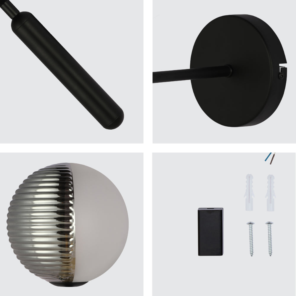 Details of Black Striped Reeded Glass Wall Light