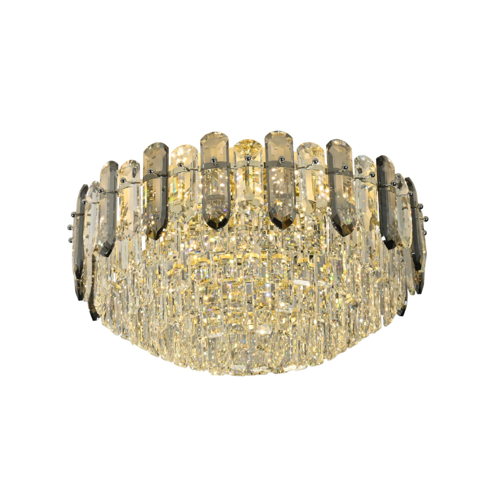 Main image of Tiered Flush Chandelier Ceiling Light with Smoky and Clear Crystals | TEKLED 159-18077