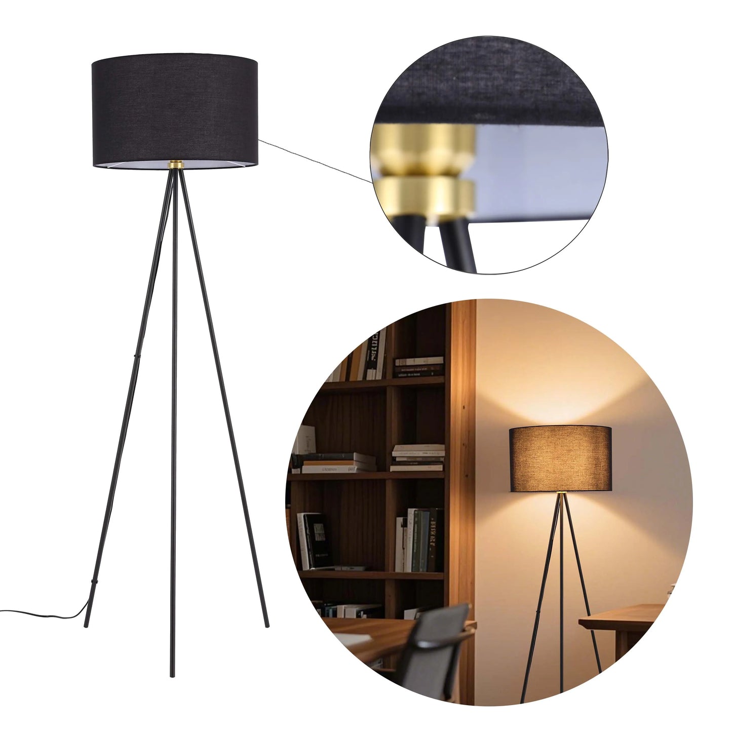Tripod Floor Lamp – E27 Fitting, 1590mm Height, Dimmable