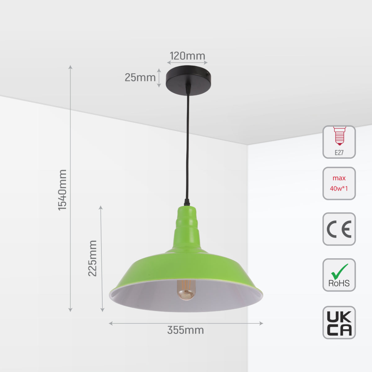 Size specs of pistachio green step pendant light 150-15042