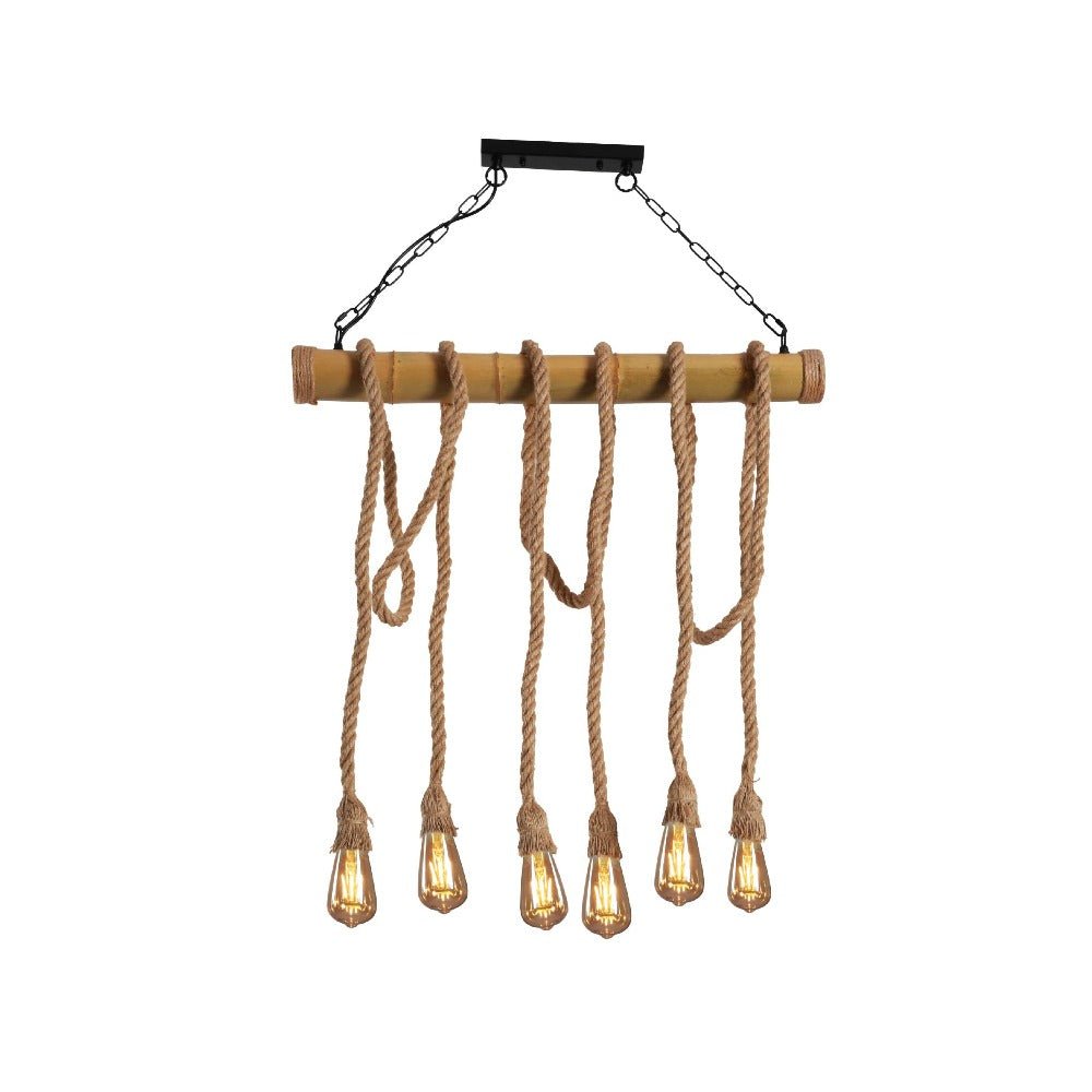 Bamboo and hemp rope rod chandelier with 6xe27 fitting main