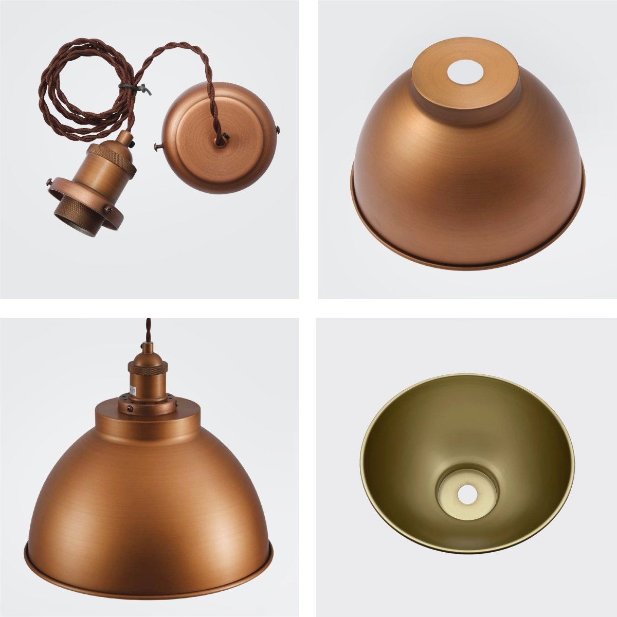 Detailed shots of Brooklyn Vintage Metal Dome Pendant Light Pewter Copper Bronze E27 | TEKLED 150-18209