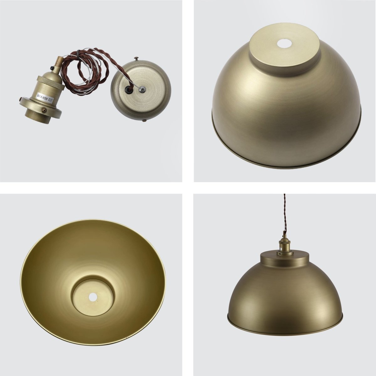 Detailed shots of Brooklyn Vintage Metal Dome Pendant Light Pewter Copper Bronze E27 | TEKLED 150-18211