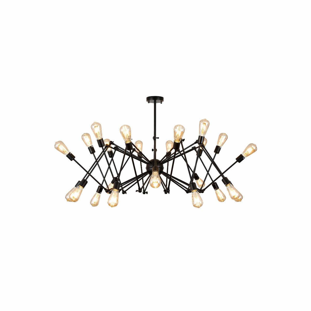 Black hinged rod metal spider chandelier with 24xe27 fitting in indoor setting 158-17589