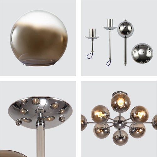 Detailed shots of Smoky Globe Glass Chrome Metal Body Sputnik Molecule Modern Ceiling Light with E27 Fittings | TEKLED 159-17688