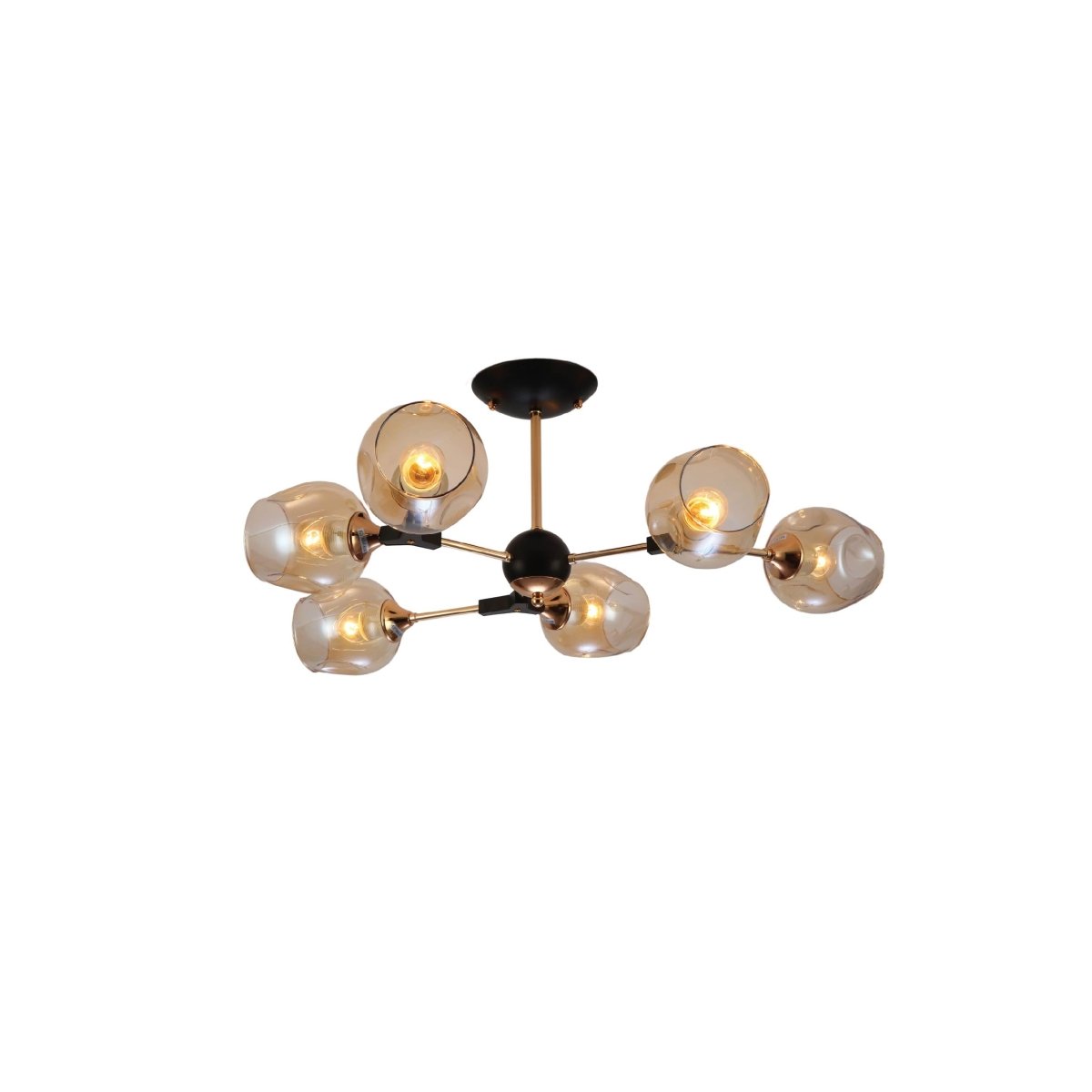 Main image of Amber Bell Glass Sputnik Gold Semi Flush Ceiling Light E27 | TEKLED 159-17722