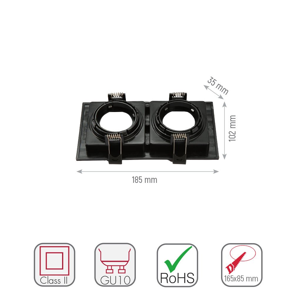 Size and specs of Polycarbonate Grill Tilt Recessed Downlight GU10 White or Black Single Double Triple | TEKLED 164-03011 164-03017