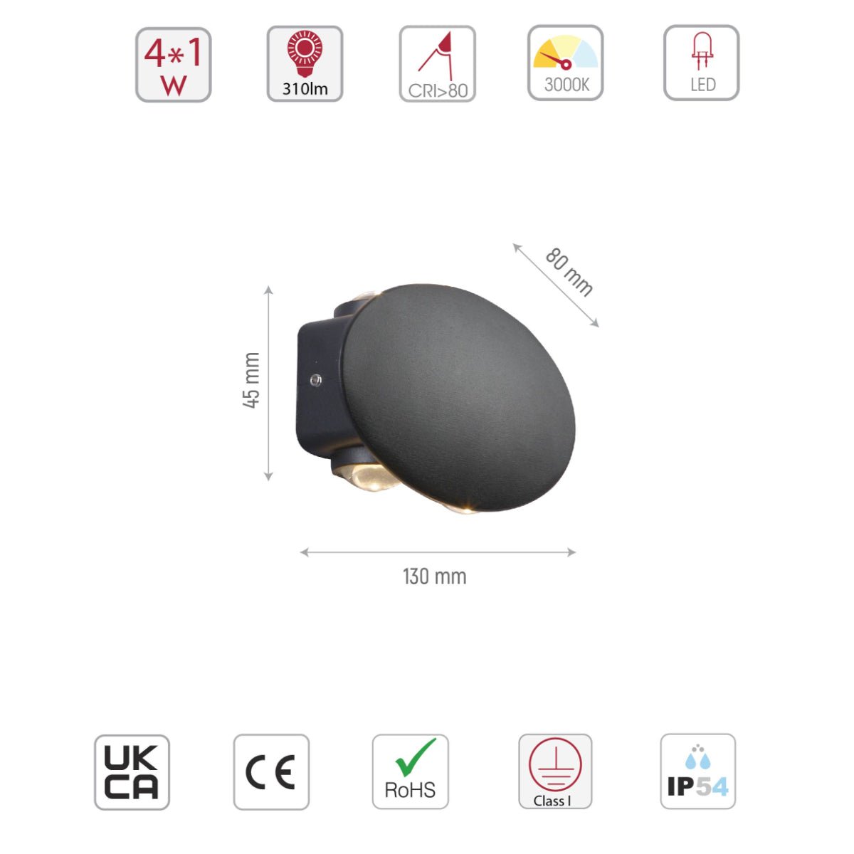 Size and specs of Black Ellipse Up Down Decorative Outdoor Modern LED Wall Light | TEKLED 182-03374